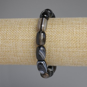 Náramek z achátu v barilkovém tvaru, průměr 14×10 mm, délka 18 cm ±, pružný