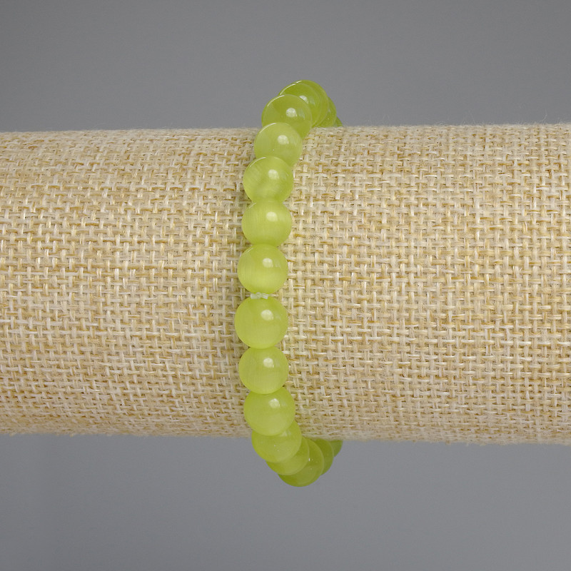 Náramek kočičí oko, hladká kulička, průměr 8 mm, délka 18 cm, elastický