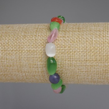 Náramek z kočičího oka, akvamarínu a měsíčního kamene, brusované korálky, průměr 10–12×8–9 mm, délka 18 mm, elastické