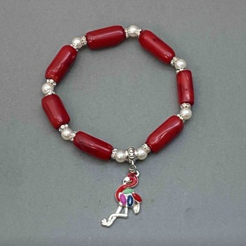 Браслет натуральний Корал рубка 20х9мм+- Майорка 6мм+-з металевими вставками, довжина 18мм+- стрейч