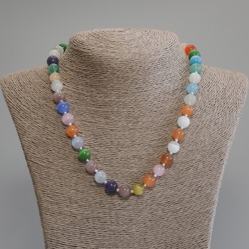 Náhrdelník pestrých barev z kočičího oka, hladký korálek, průměr 10 mm, délka 50 cm, +5 cm prodlužovací řetízek