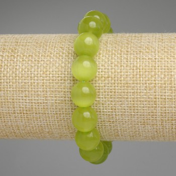 Náramek z kočičího oka olivové barvy, hladká korálka, průměr 11,5 mm, délka 18 cm, elastický