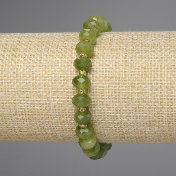 Náramek z jadeitu, broušené rondely, průměr 8×5 mm ±, korálky 3 mm ±, délka 18 cm ±, na elastické gumičce