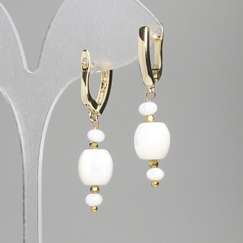 Сережки Перламутр барило10х9, 5мм+- рондель 5х3мм+- Гематит багатогранник 2мм+-, довжина 42мм+