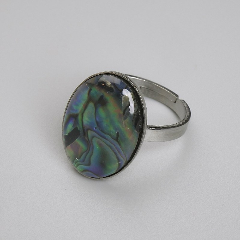 Prsten s haliotisem, oválný 19×14 mm, kov: stříbrný