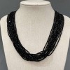 Víceřadý šňůrový náhrdelník (15 vláken) černý achát, broušené kuličky 2 mm ±, délka 50 cm + 5 cm prodlužovací řetízek