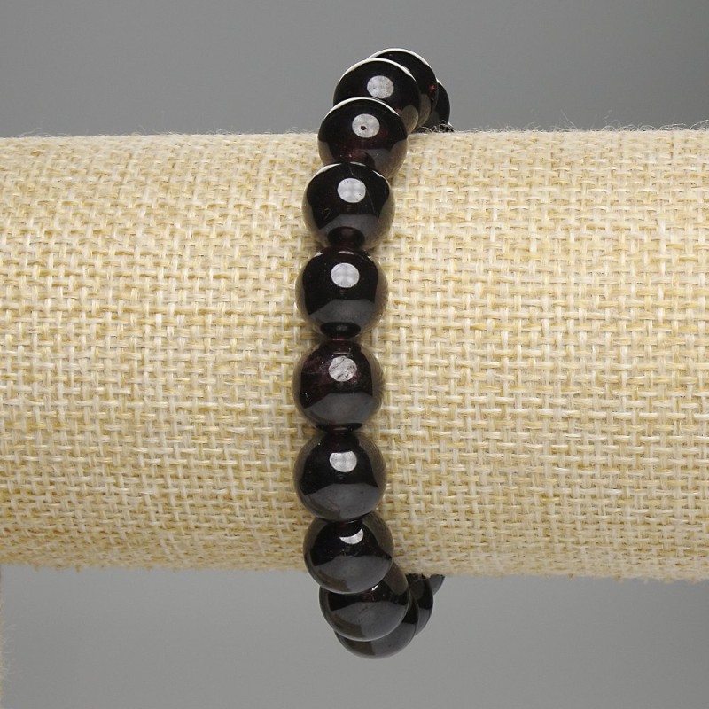 Náramek z granátu – hladké kuličky, průměr 9,5 mm, délka 18 cm, elastický