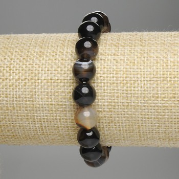 Náramek z achátu, hladké kuličky o průměru 10 mm, délka 18 cm, pružná guma