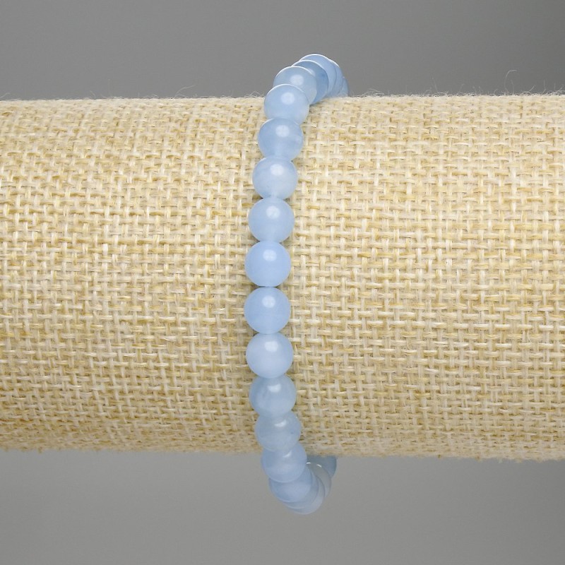 Náramek z akvamarínu – hladké kuličky, průměr 6 mm, délka 18 cm, elastický