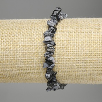 Браслет Сніжний Обсидіан крихта, діаметр 6-9х2-4мм+-, довжина 18см +- стрейч