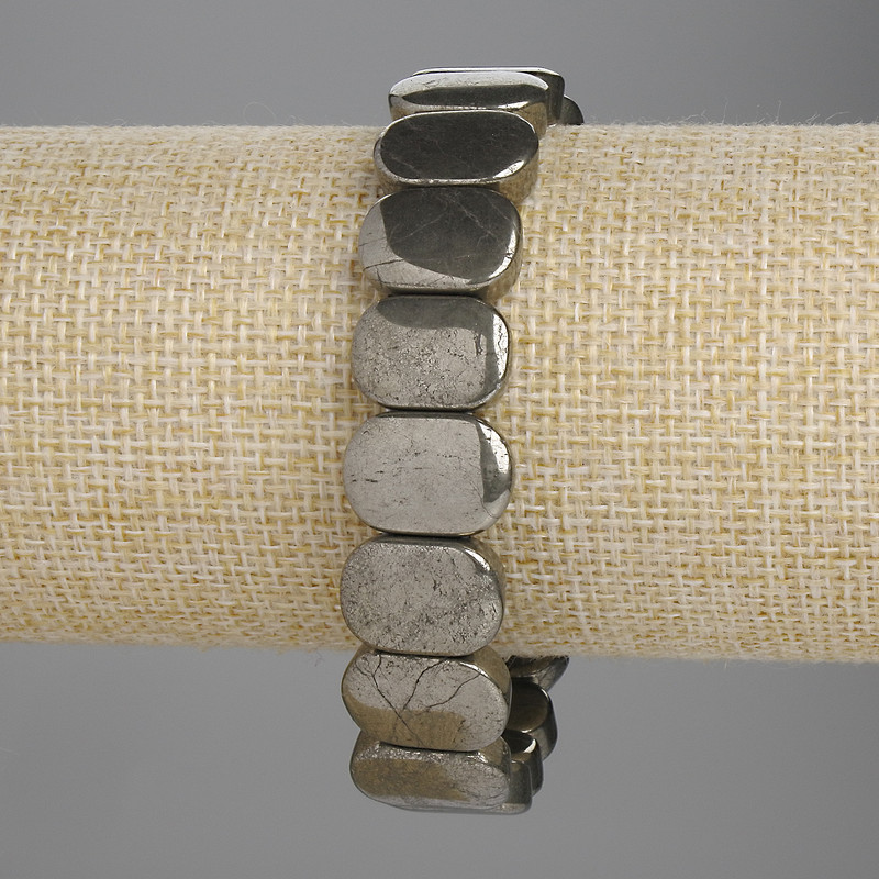 Náramek z pyritu – hladké články 15×10 mm, délka 18 cm, elastický