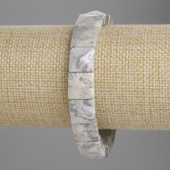 Náramek ze šedého jaspisu, broušené články 12×12 mm, délka 18 cm, elastický