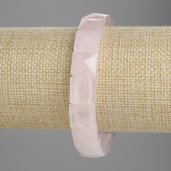 Náramek z růžového křemene, brusované články 12×12 mm, délka 18 cm, elastický
