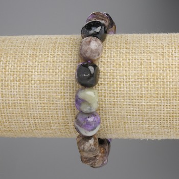 Náramek z čaroitu, facetované korálky, průměr 11×10 mm, 5 mm +/-; délka 18 cm +/- elastický