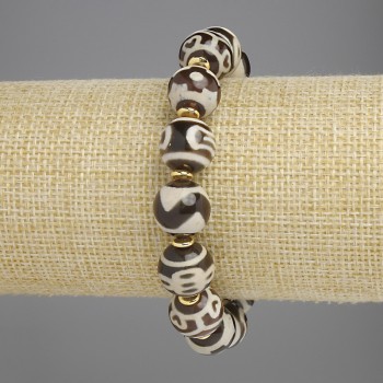 Браслет Агат гладка кулька, діаметр 12мм+-з металевими вставками, довжина 18см +- стрейч