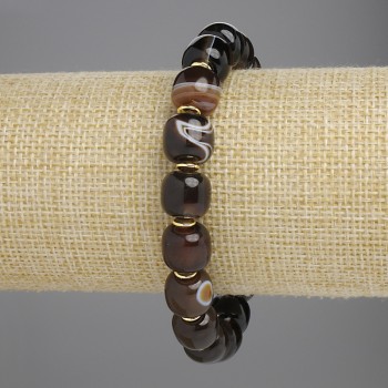 Náramek z achátu ve válcovém tvaru, průměr 9×10 mm, 5 mm ± s kovovými vložkami, délka 18 cm ± elastické provedení