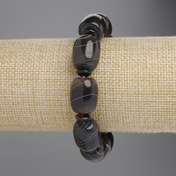 Náramek z achátu – barilové korálky, průměr 18×14 mm, rondely 6×3 mm, délka 18 cm, elastický