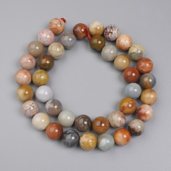 Korálky zkamenělého korálu – hladká kulička, průměr 10 mm ±, na niti, délka 39 cm+