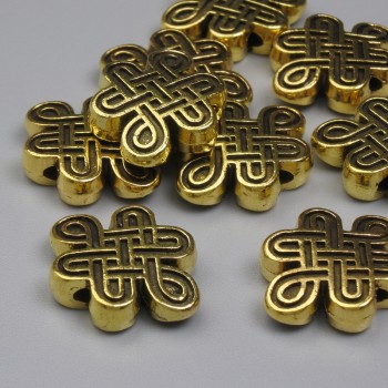 Korálek-vložka s uzlem nekonečnosti, zlatá barva kovu, průměr 13×17 mm ±, dírka průměr 1,3 mm ±, balení 20 g (~9 ks)