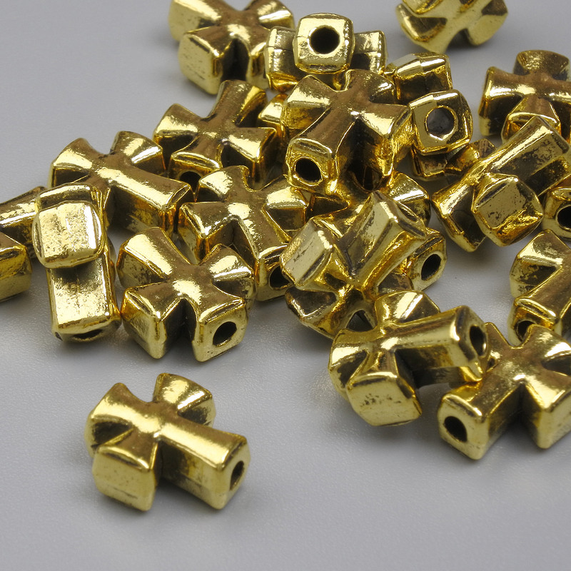 Křížová korálková vložka zlatá 9×8 mm