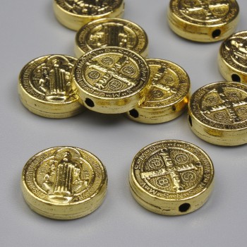 Korálková vložka Svatý Benedikt, barva kovu: zlato, průměr 12 mm, díra 1,6 mm, balení 20 g (~10 ks)