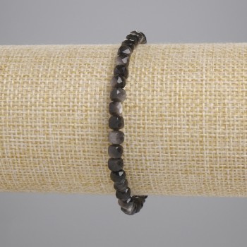 Náramek ze stříbřitého obsidiánu, facované kostky 4×4 mm, délka 18 cm, elastický