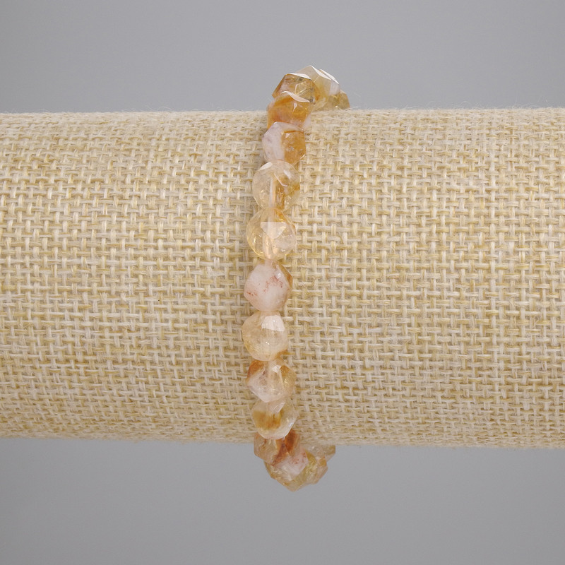 Náramek z citrínu, přírodního kamene, mnohofacetové korálky, průměr 7×6 mm, délka 18 cm ± (elastický)