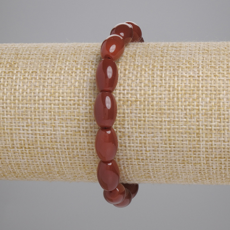 Náramek z karneolu, hladké zrno, průměr 12×8 mm, délka 18 cm, elastický