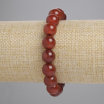 Náramek z karneolu, hladké kuličky, průměr 10 mm, délka 18 cm, elastický