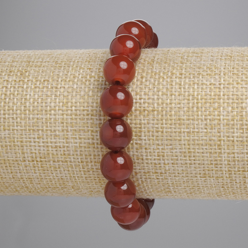 Náramek z karneolu, hladké kuličky, průměr 10 mm, délka 18 cm, elastický