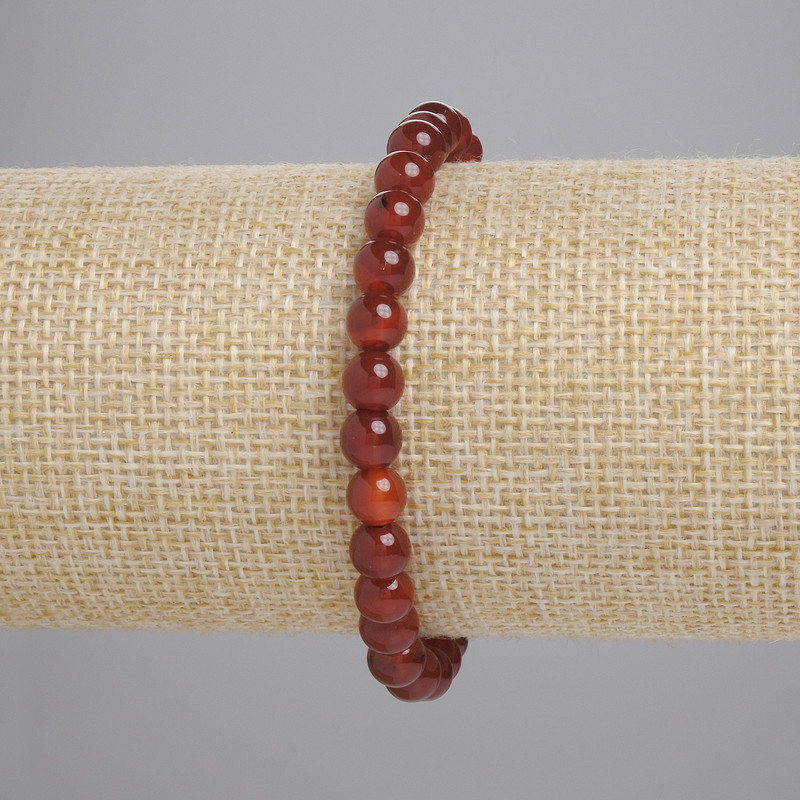 Náramek karneolu – hladké korálky, průměr 6 mm ±, délka 18 cm ±, elastický
