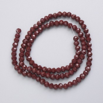 Korálky Český křišťál na vlascu bordó matné brusované rondely, průměr 3,5×3 mm, délka 32 cm +