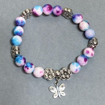 Náramek z variscitu (akryl) – korálky o průměru 8 mm ±, s kovovými vložkami, délka 18 cm ±, elastický