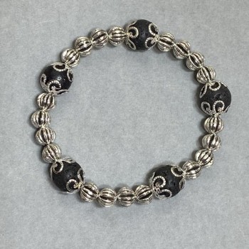 Браслет Лава гладка кулька, діаметр 10мм+- з металевими вставками, довжина 18см+-стрейч