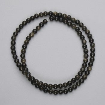 Korálky ze Slunečního obsidiánu, hladká kulička, průměr 4 mm ±, na niti, délka 38 cm+