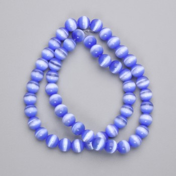 Korálky modrého kočičího oka, syntetický kámen, hladká kulička, průměr 8 mm, na vlascové šňůře, délka cca 39 cm