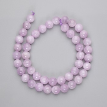 Korálky z kunzitu, hladká kulička, průměr 8,5 mm, délka cca 39 cm, na niti