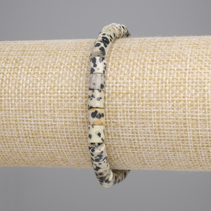 Náramek z dalmatinského jaspisu, cylindrické korálky o průměru 6×6 mm ± (elastický), délka 18 cm+