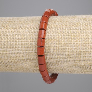 Náramek z červeného jaspisu – cylindrické korálky, průměr 6×6 mm, elastický, délka 18 cm+