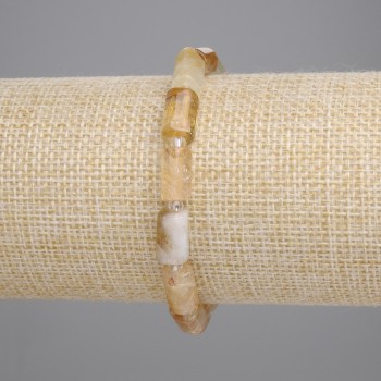 Náramek z citrínu broušený, průměr 10 mm, 5–11×6–6 mm, 5 mm + biser 3 mm +-, délka 18 cm, elastický