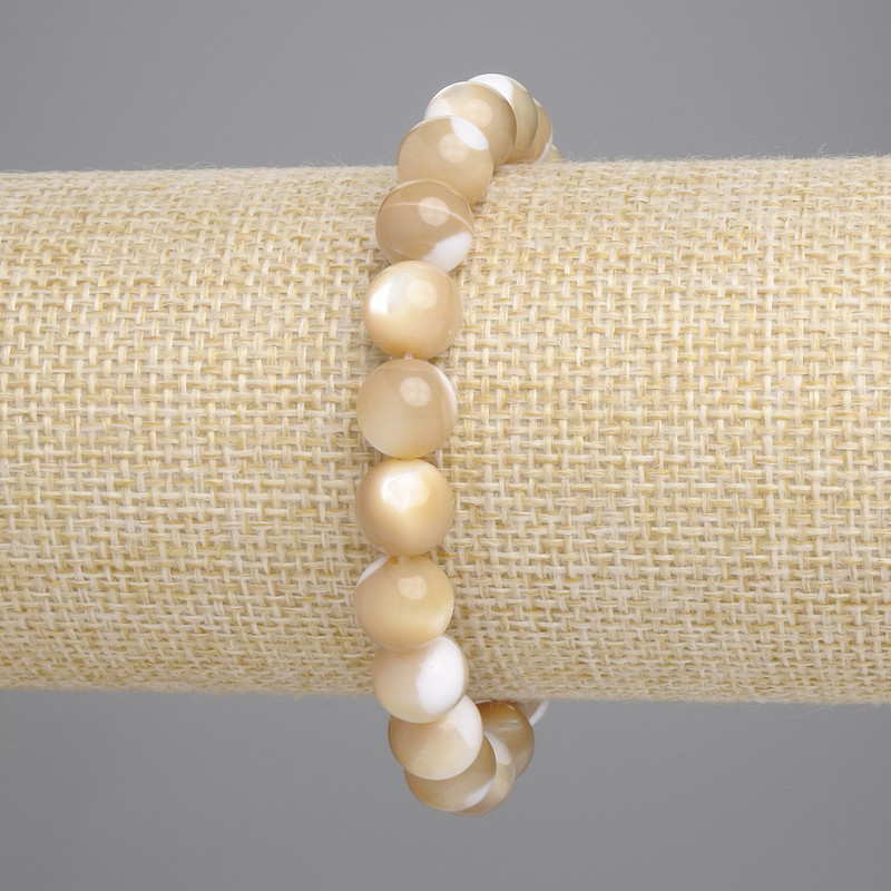 Náramek béžové perleti, hladké korálky, průměr 8,5 mm, délka 18 cm, elastický