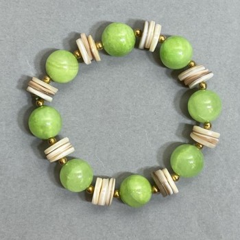 Браслет Онікс гладка кулька, діаметр 12мм+-Перламутр рондель 10х2мм+-, довжина 18см+- стрейч