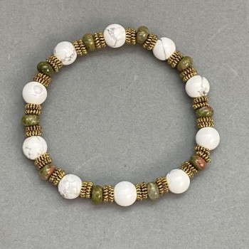 Браслет Кахолонг кулька 8мм+- Геліотроп рондель 6х3мм+-, довжина 18см+- стрейч