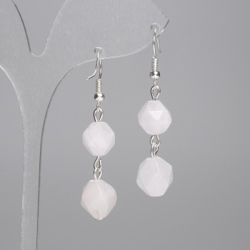 Náušnice z růžového křemene, mnohoúhelníkové 10×9 mm, délka 40 mm