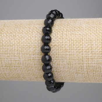 Náramek Achát (umělý) černé české sklo, broušené kuličky 8 mm, délka 18 cm, elastický