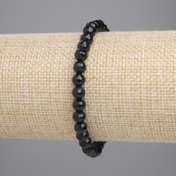 Náramek z achátu (umělý), černé české sklo, brusované kuličky 6 mm, délka 18 cm, elastický
