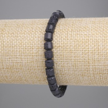 Браслет чорна вулканічна Лава циліндр, діаметр 6х6мм+-, довжина 18см+- стрейч