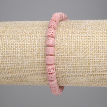 Браслет рожева вулканічна Лава циліндр, діаметр 6х6мм+-, довжина 18см+- стрейч