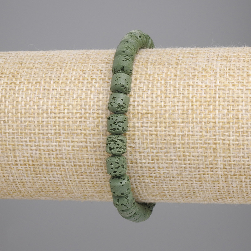 Náramek ze zelené vulkanické lávy – cylindrické korálky 6x6 mm, délka 18 cm, elastický