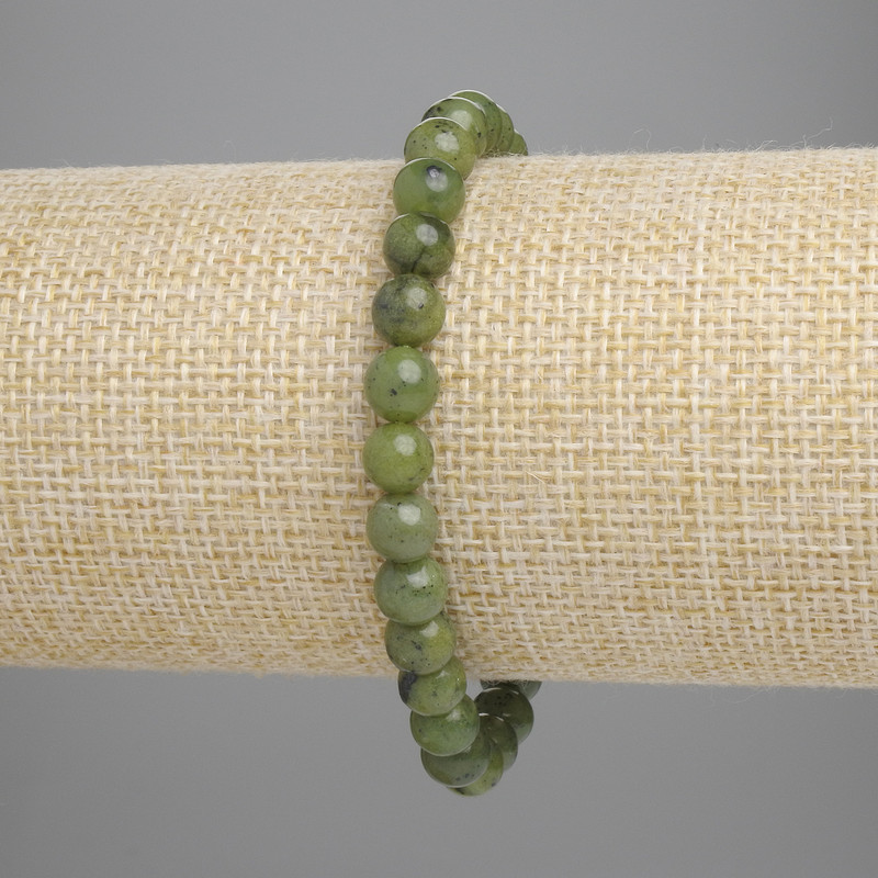 Náramek z jadeitu, hladké korálky, průměr 6 mm, délka 18 cm, elastický